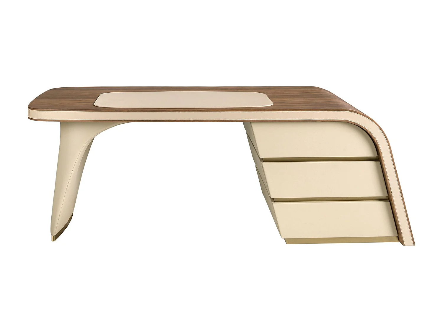 Bureau en noyer et bois recouvert de simili-cuir crème 3268 ANGEL CERDA