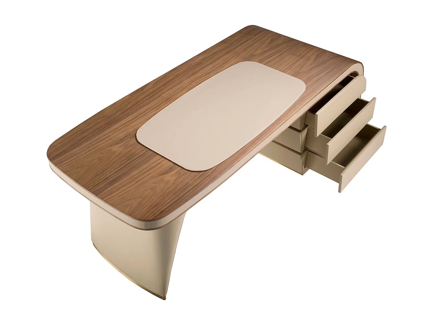 Bureau en noyer et bois recouvert de simili-cuir crème 3268 ANGEL CERDA