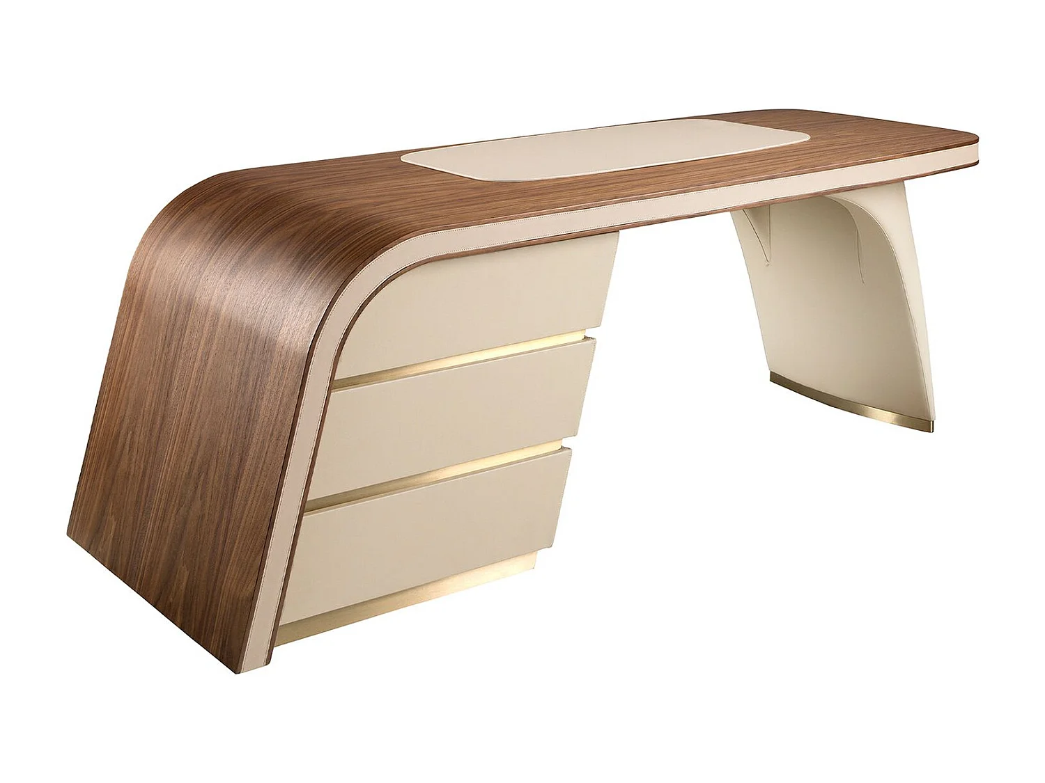 Bureau en noyer et bois recouvert de simili-cuir crème 3268 ANGEL CERDA