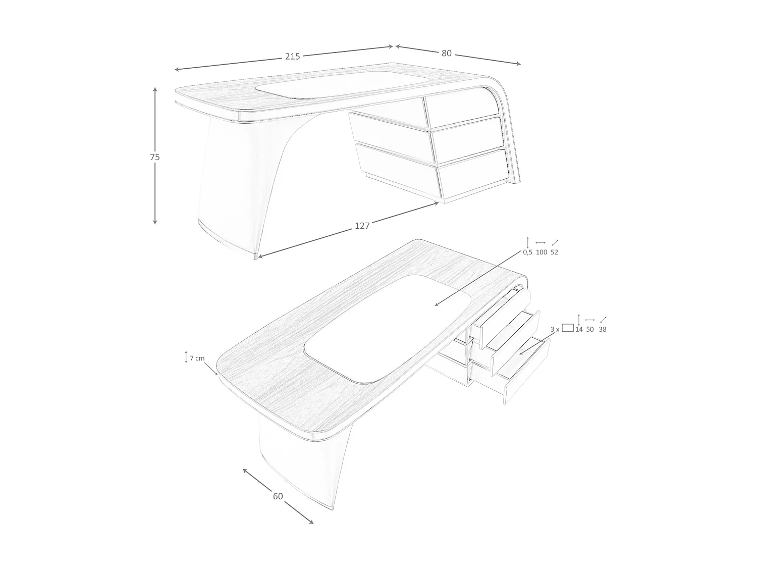 Bureau en noyer et bois recouvert de simili-cuir crème 3268 ANGEL CERDA