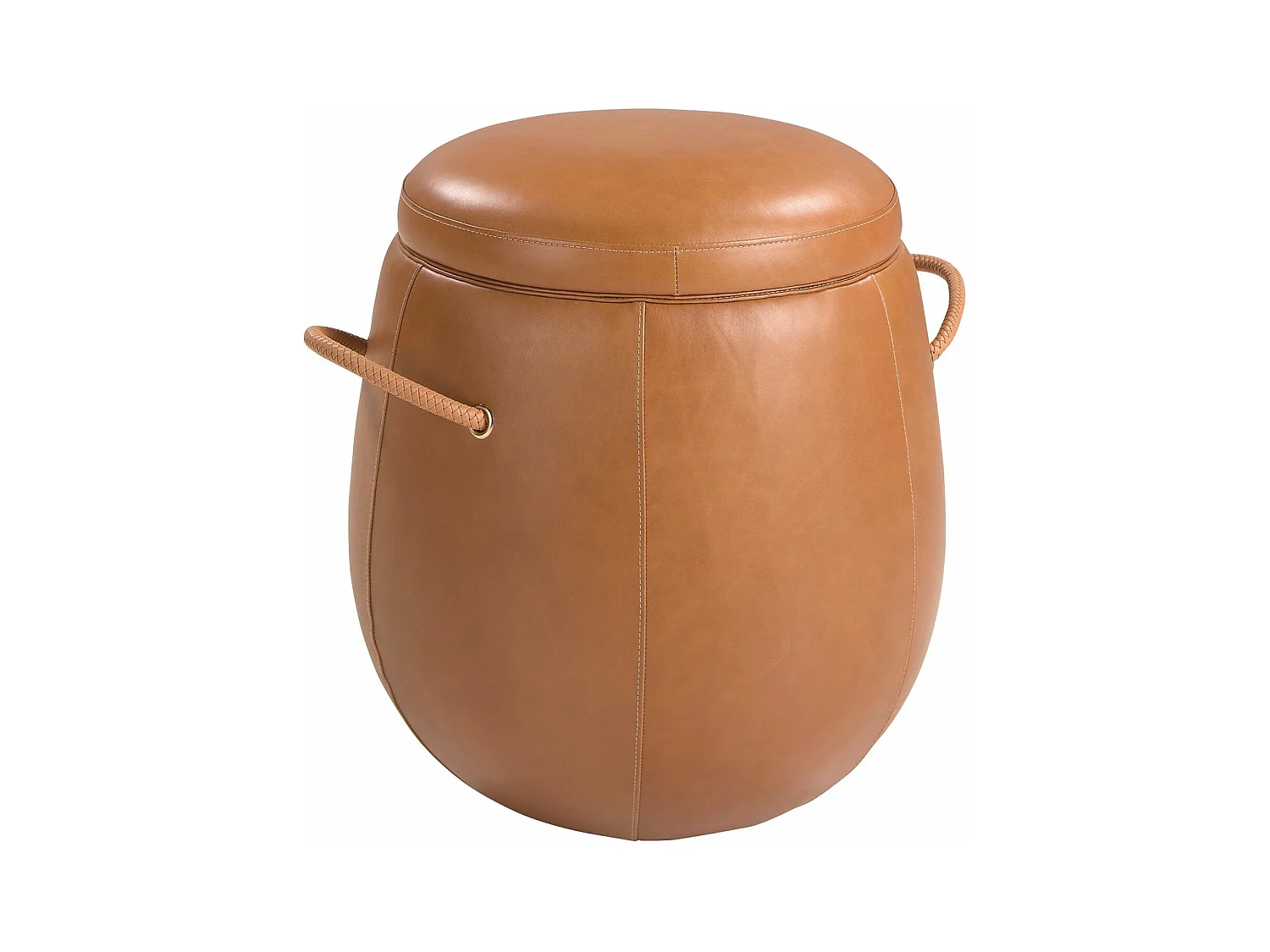 Pouf en cuir camel
