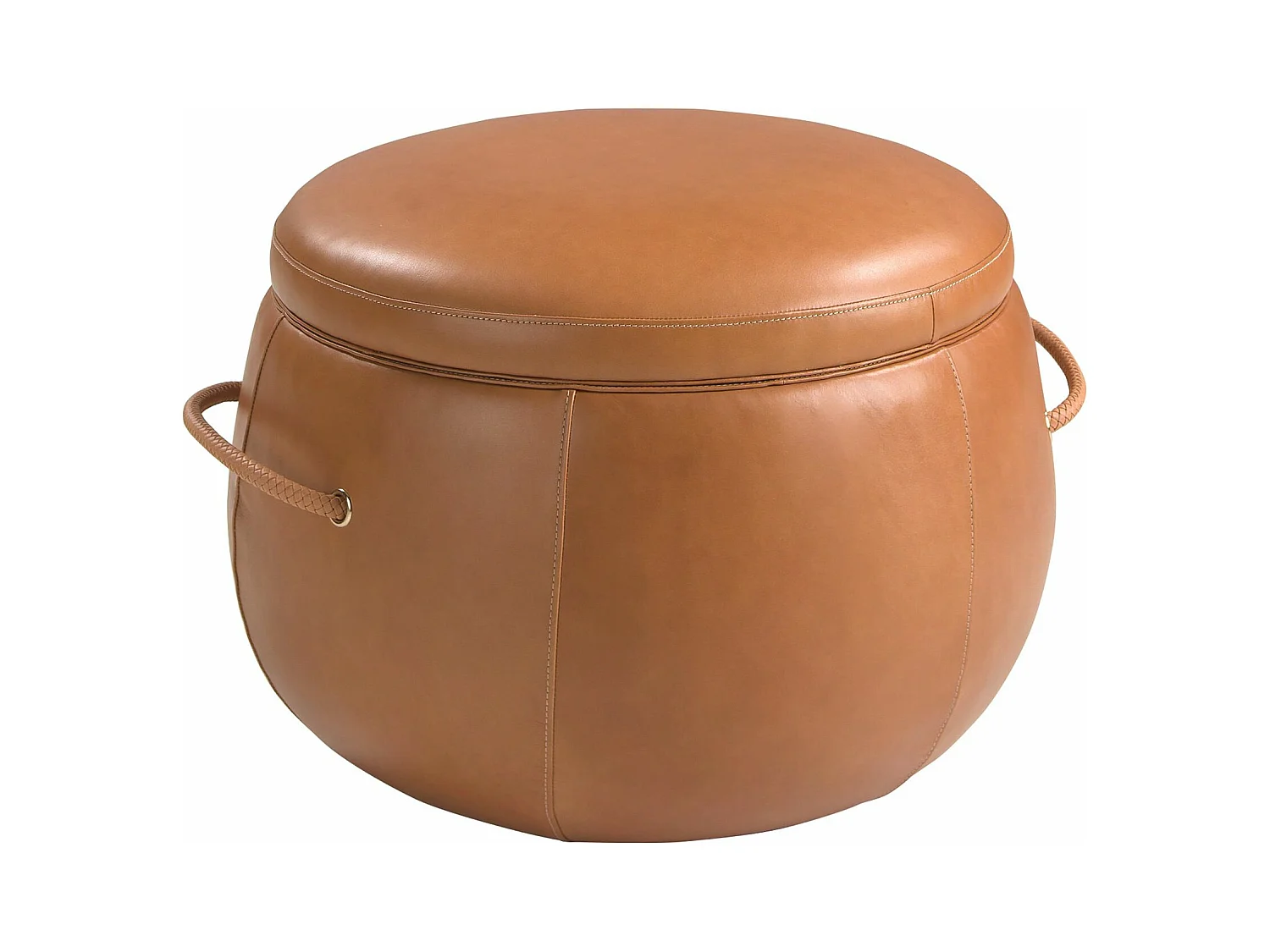 Pouf en cuir camel