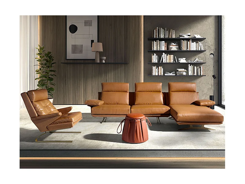 Pouf en cuir orange Caldera