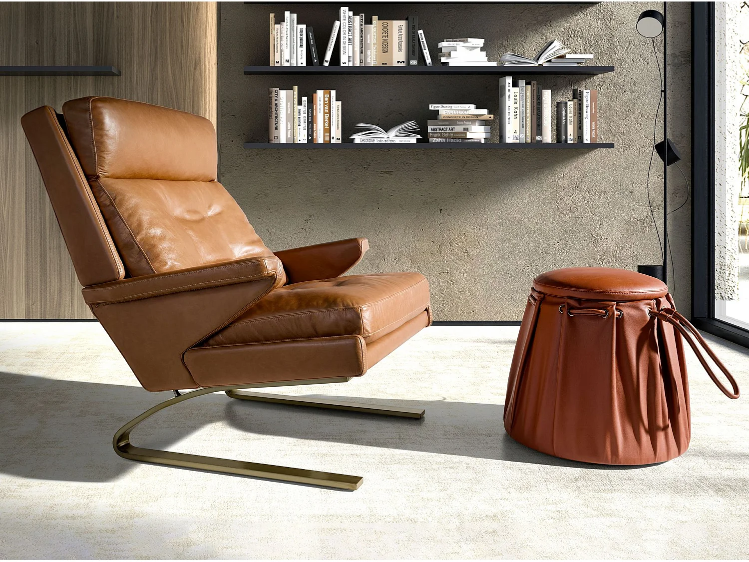 Pouf en cuir orange Caldera 5160 ANGEL CERDA