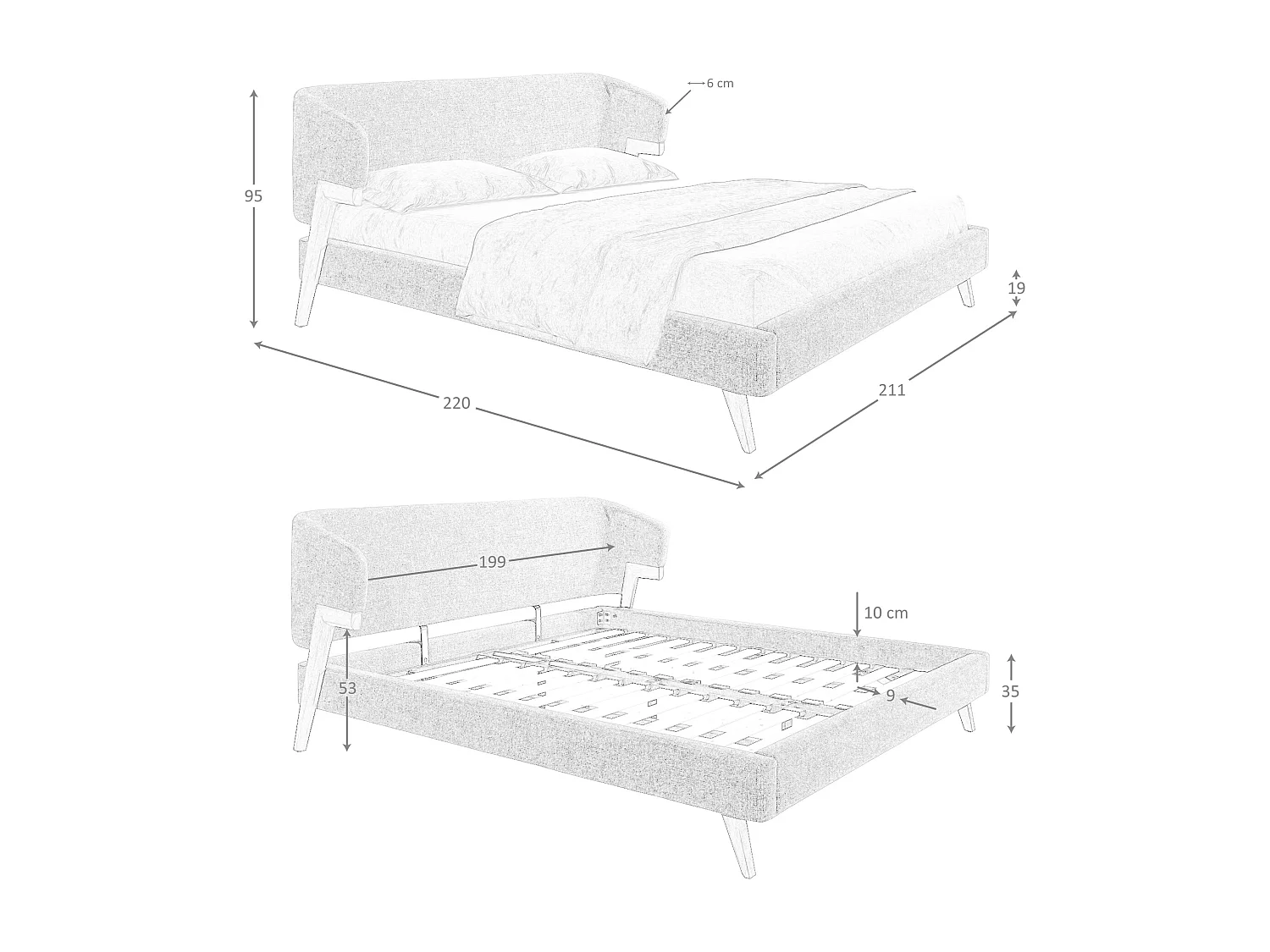 Lit en tissu gris 7173 ANGEL CERDA