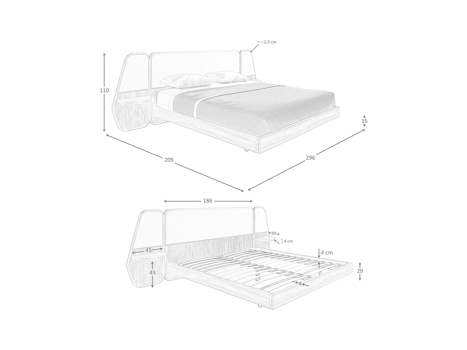 Lit en tissu gris 7173 ANGEL CERDA