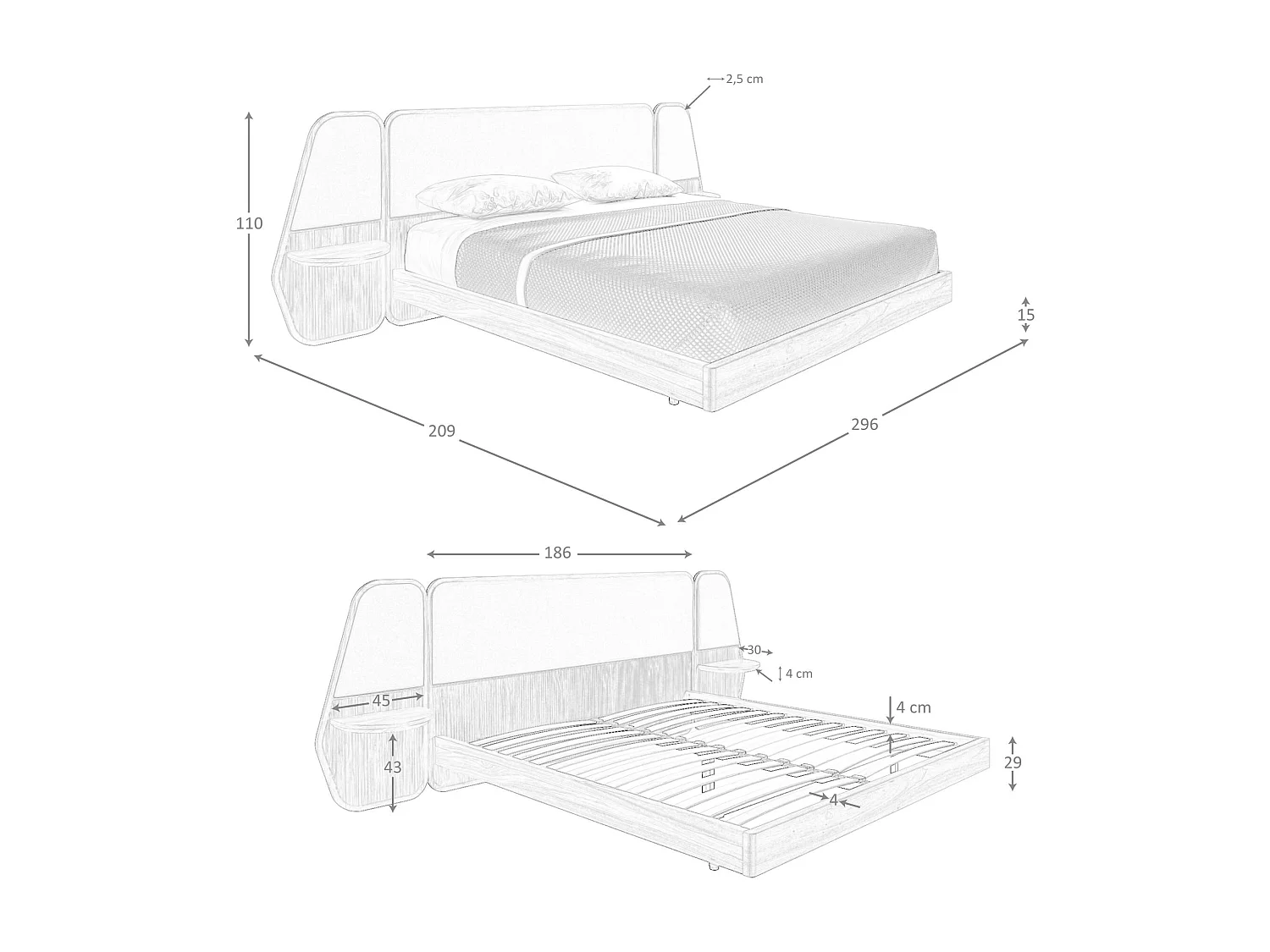 Lit en tissu gris 7173 ANGEL CERDA
