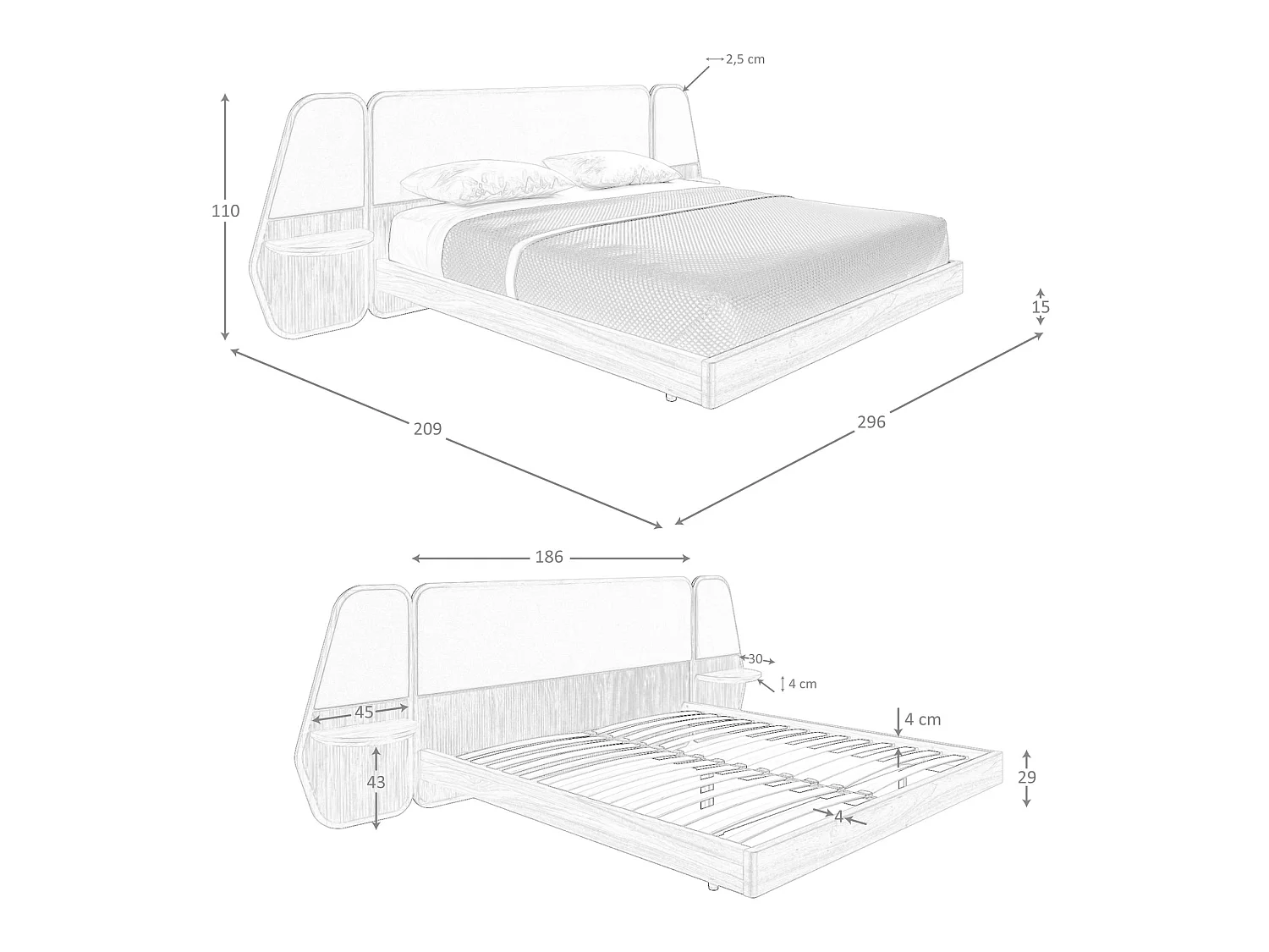 Bett aus grauem Stoff 7173 ANGEL CERDA