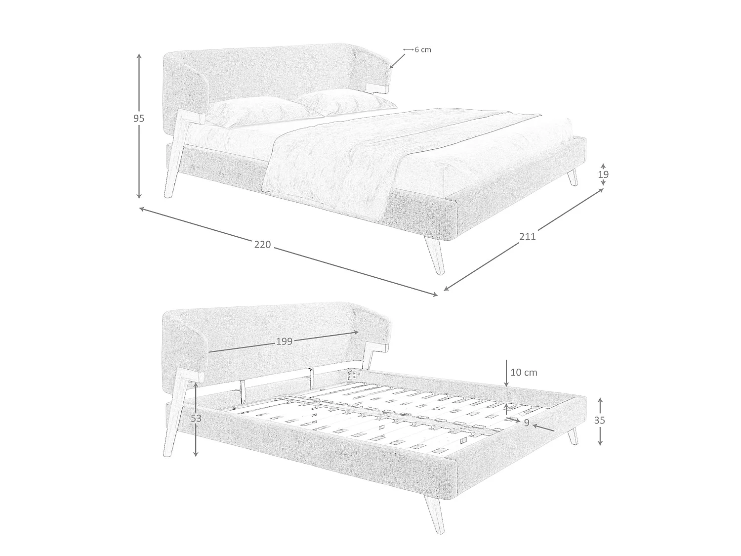 Bett aus grauem Stoff 7173 ANGEL CERDA