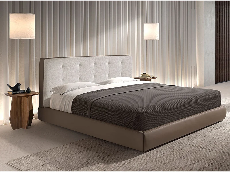 Letto imbottito in tessuto marrone ed similpelle marrone 7174 ANGEL CERDA
