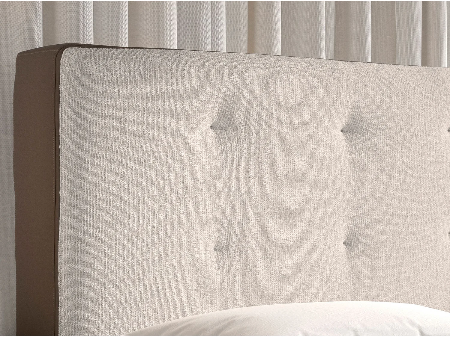 Bett mit braunem Stoff und braunem Ökoleder gepolstert