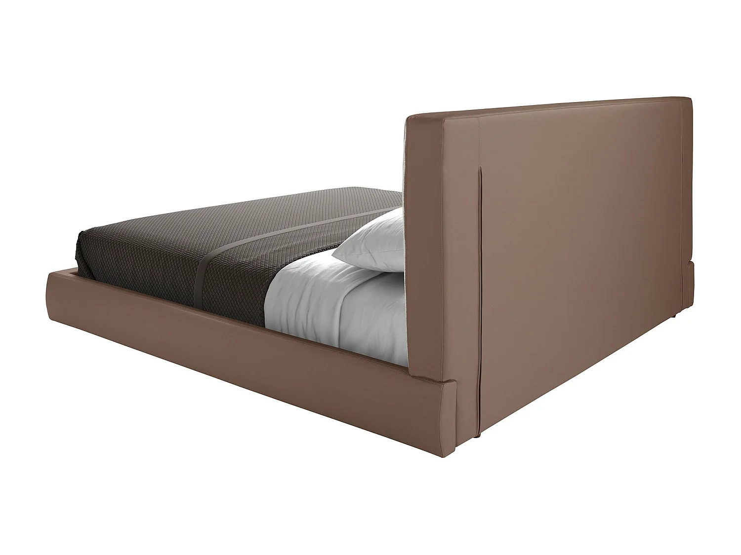 Bett mit braunem Stoff und braunem Ökoleder gepolstert