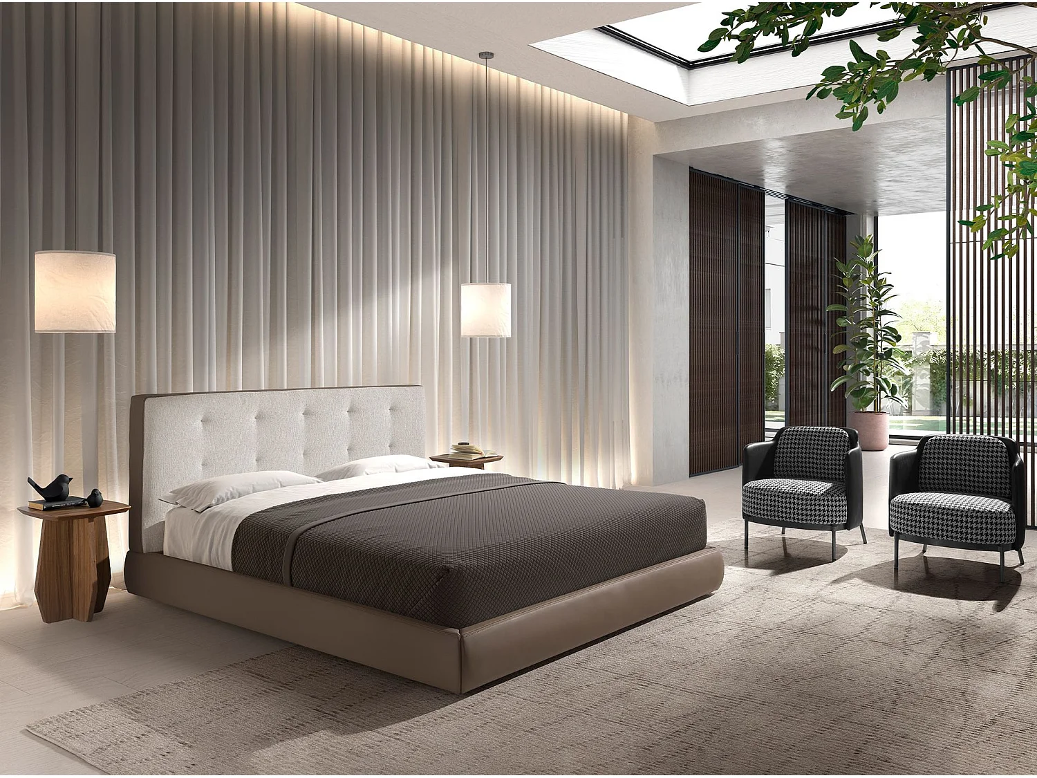 Letto imbottito in tessuto marrone ed similpelle marrone 7174 ANGEL CERDA