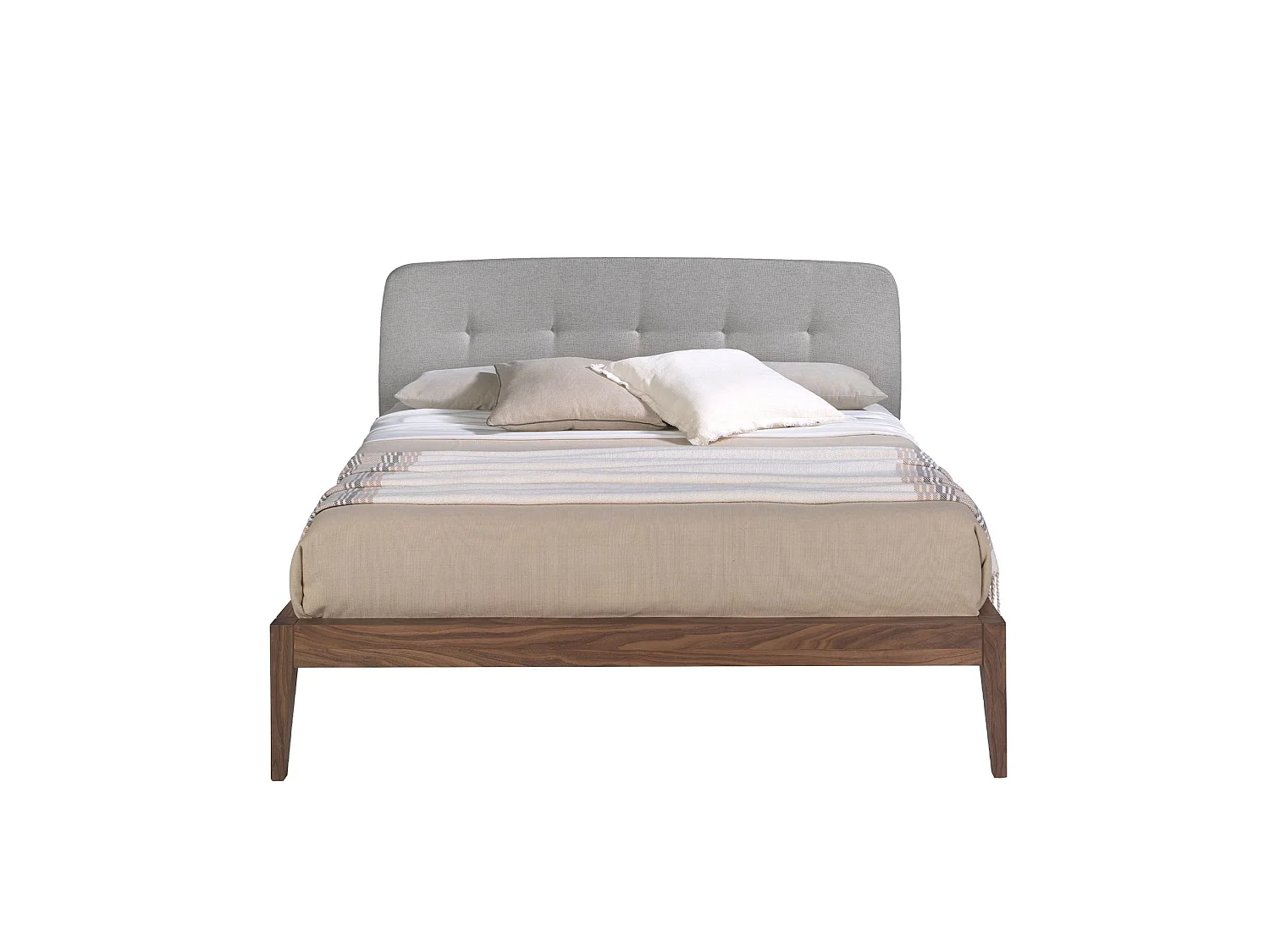 Bett mit braunem Stoff und braunem Ökoleder gepolstert 7174 ANGEL CERDA