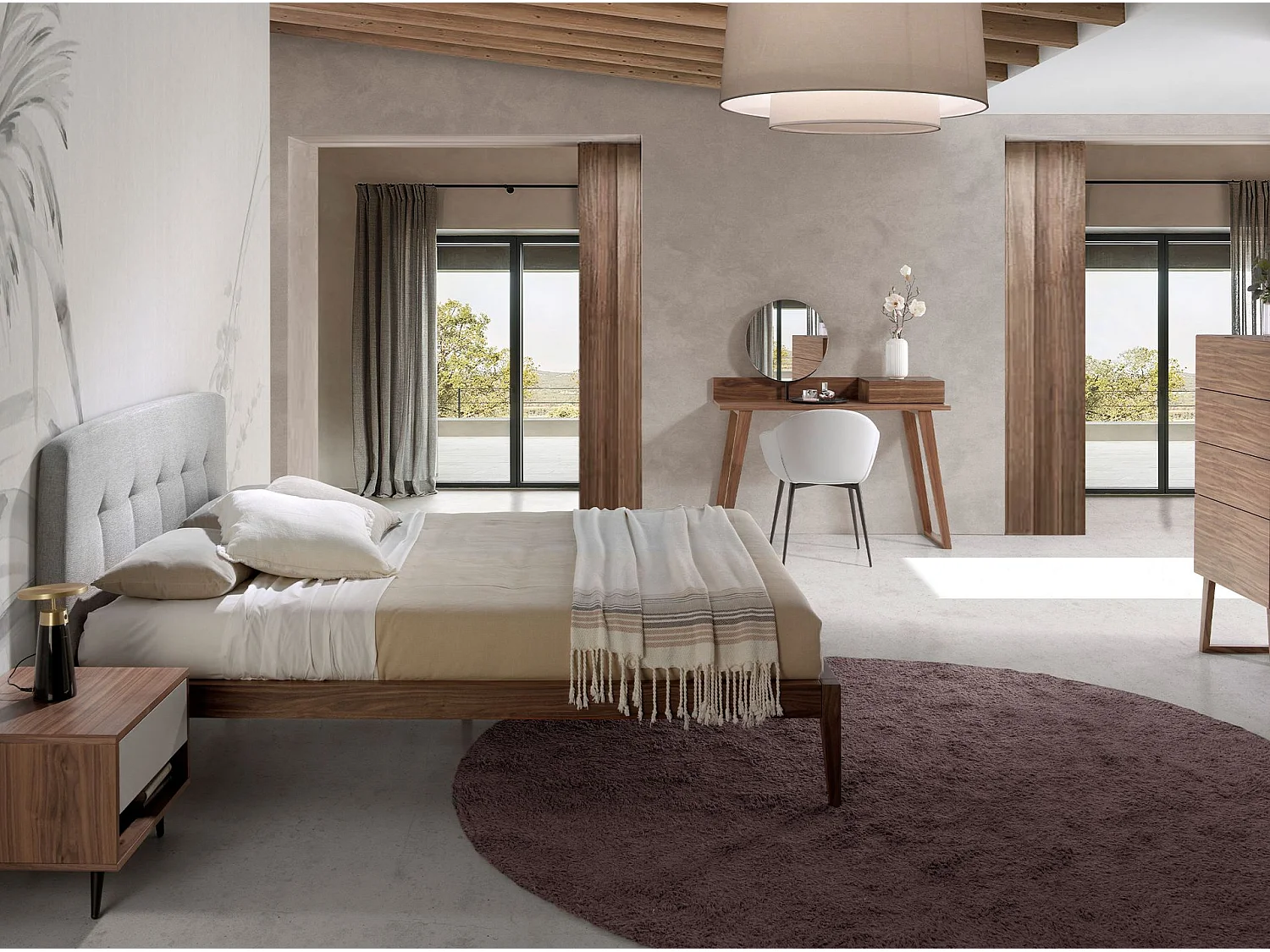 Bett mit braunem Stoff und braunem Ökoleder gepolstert 7174 ANGEL CERDA