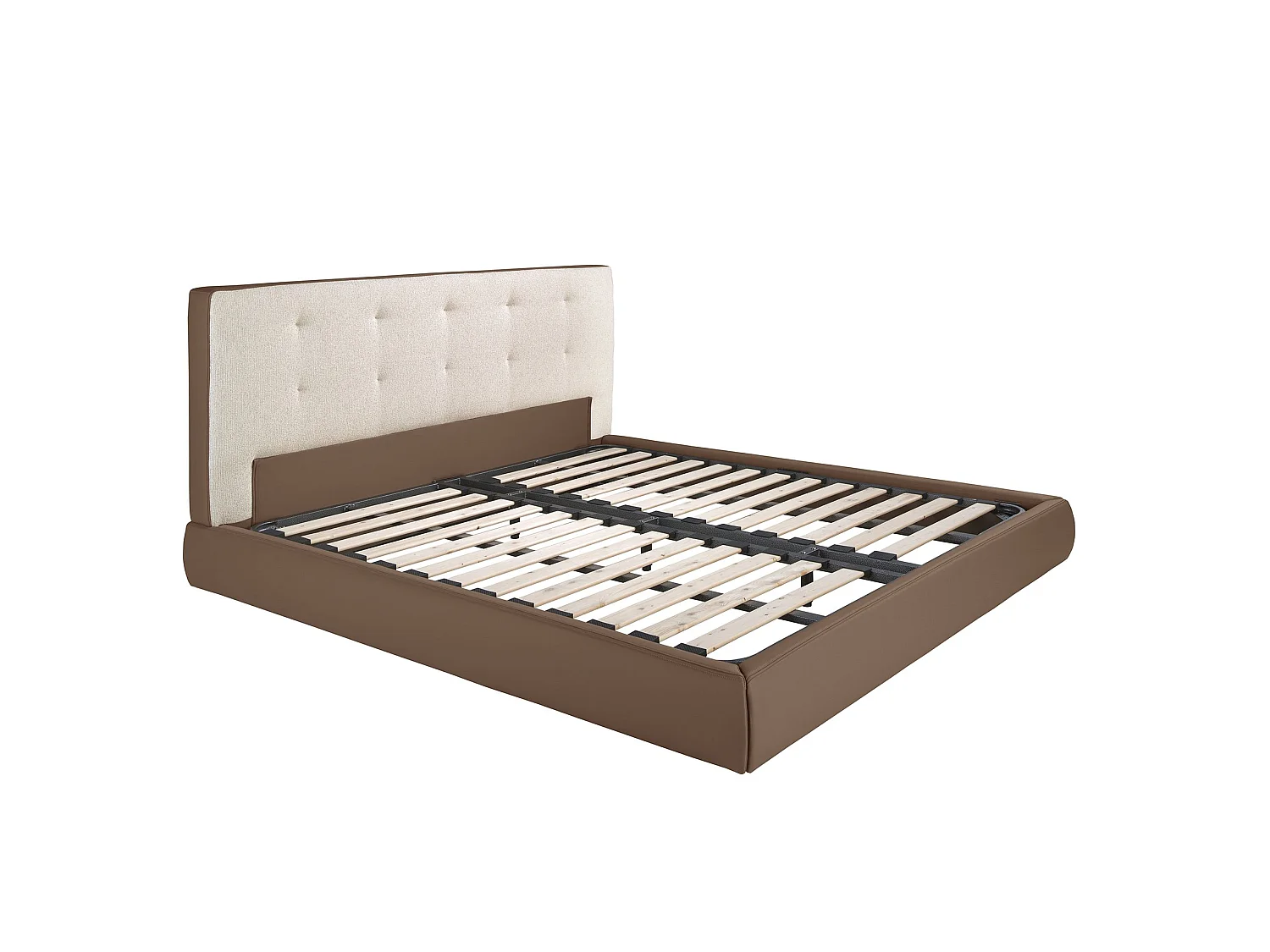 Lit rembourré en tissu marron et similicuir marron avec revêtement blanc cassé 7174 ANGEL CERDA