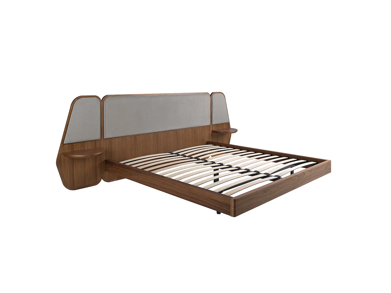 Lit en noyer et tissu gris 7175 ANGEL CERDA