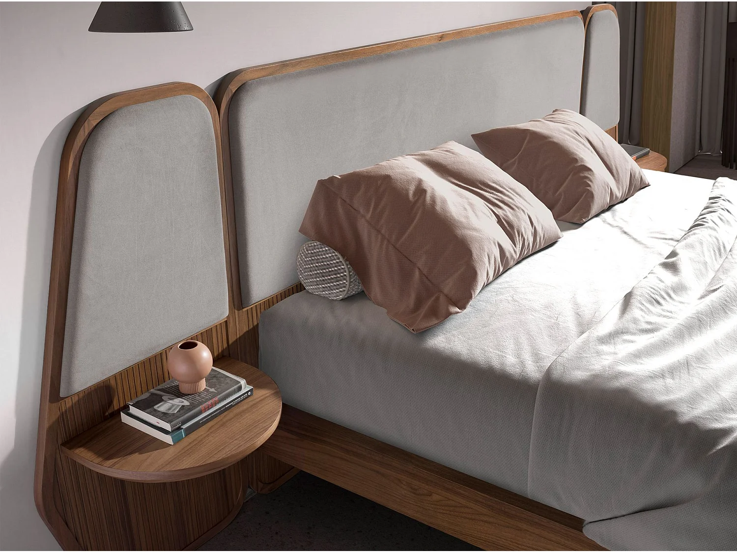 Lit en noyer et tissu gris 7175 ANGEL CERDA