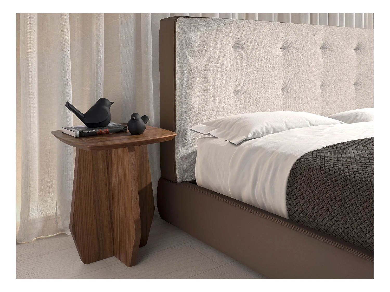 Quadratischer Ecktisch aus Nussbaum 2143 ANGEL CERDA