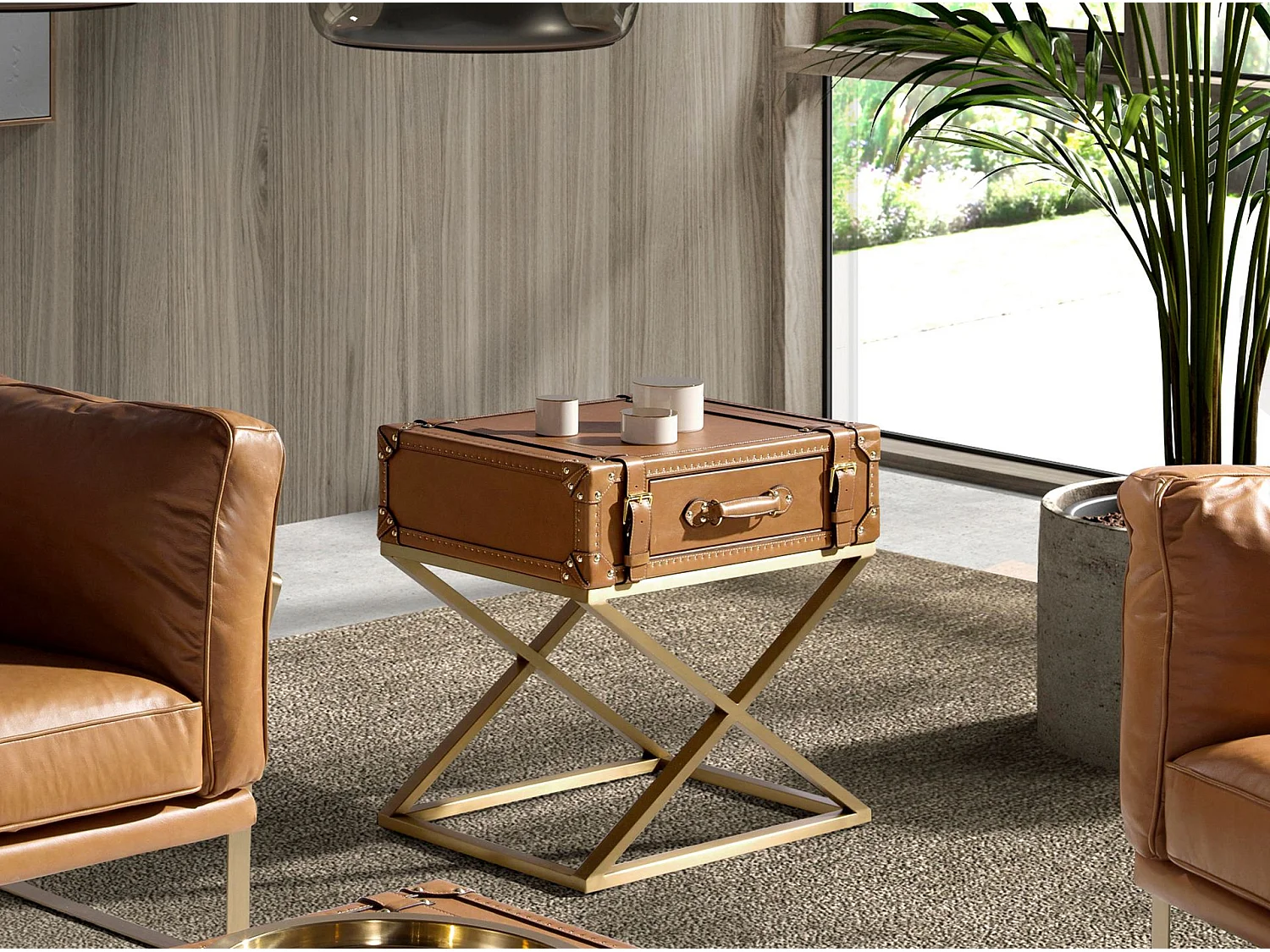 Tavolino rettangolare in pelle e acciaio dorato 2148 ANGEL CERDA