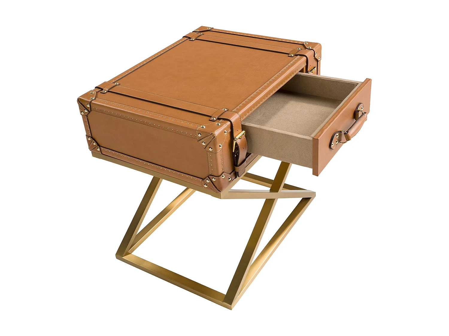 Tavolino rettangolare in pelle e acciaio dorato 2148 ANGEL CERDA