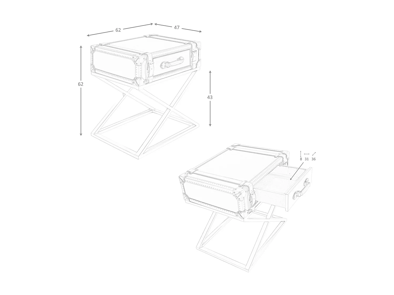 Tavolino rettangolare in pelle e acciaio dorato 2148 ANGEL CERDA