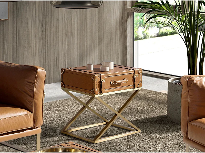 Rechthoekige hoektafel van leer en goudstaal 2148 ANGEL CERDA