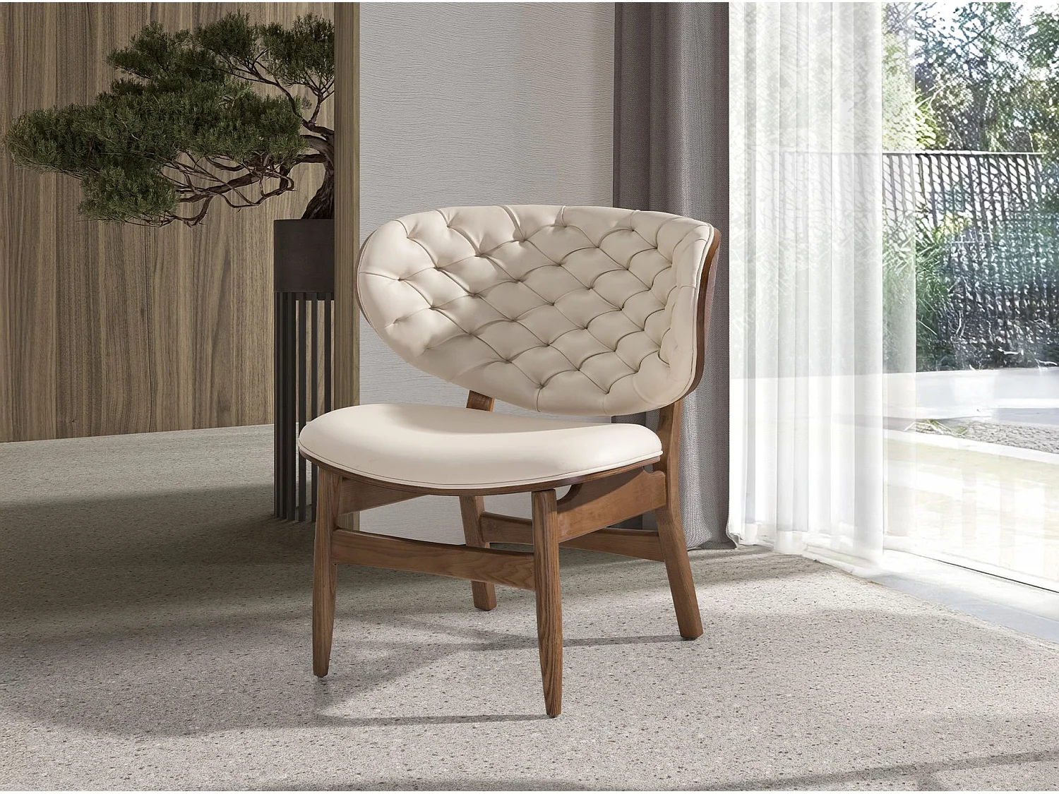 Fauteuil en similicuir sable et noyer 5141 ANGEL CERDA