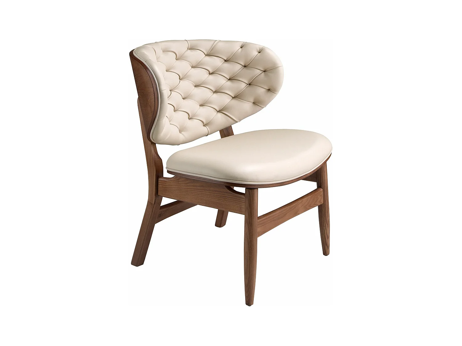 Fauteuil en similicuir sable et noyer