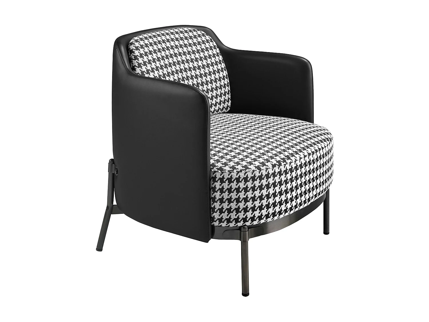 Fauteuil en tissu noir et blanc et similicuir noir