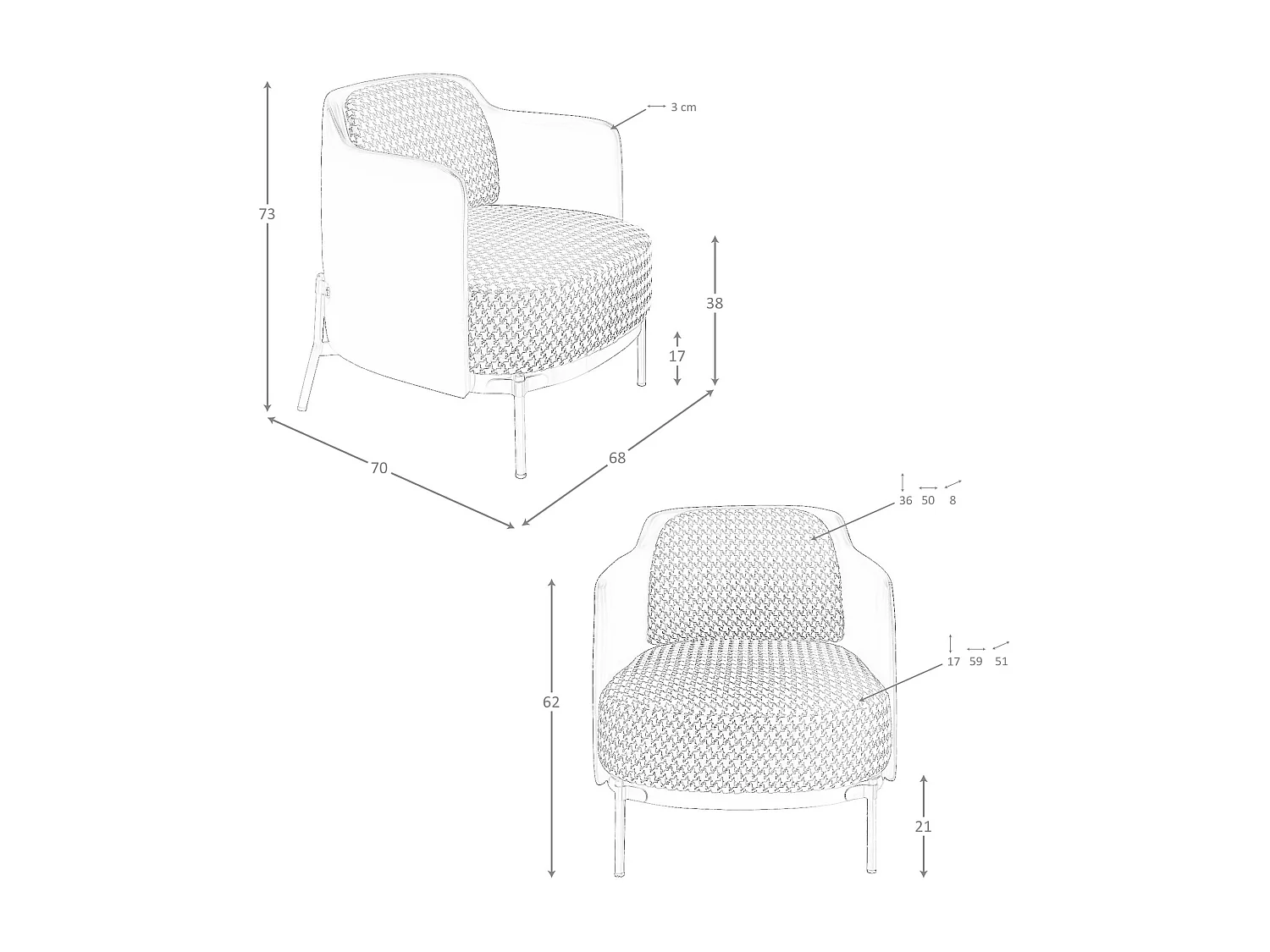 Fauteuil en tissu noir et blanc et similicuir noir