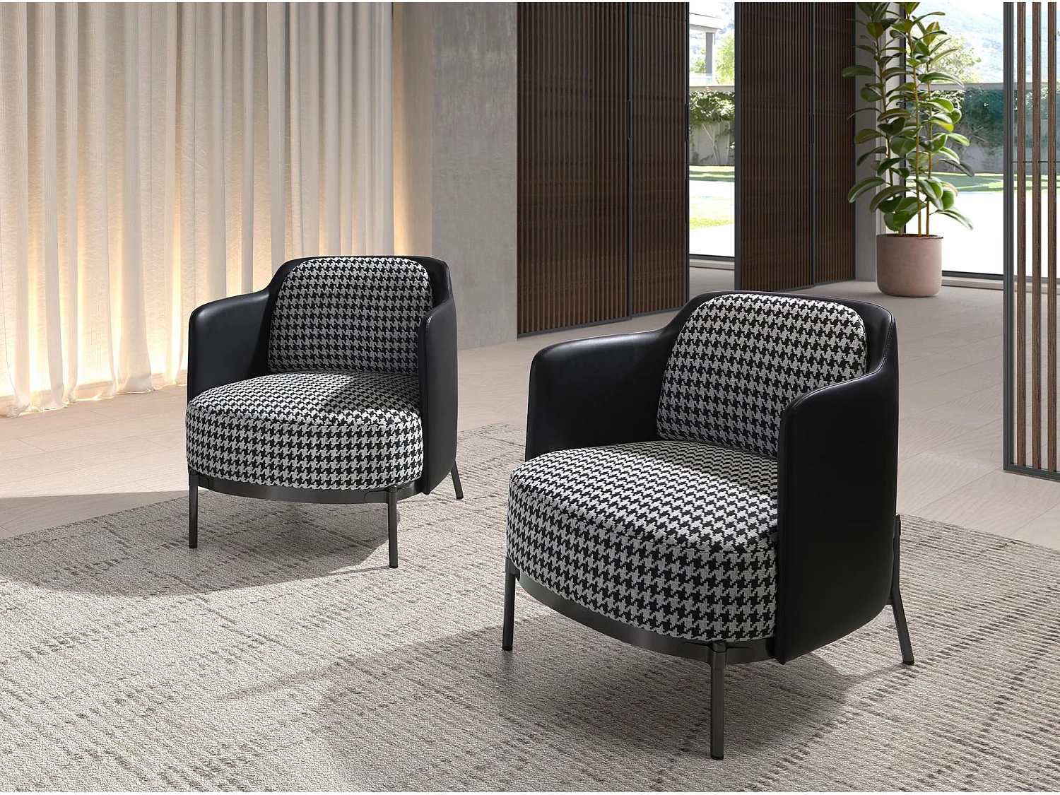 Fauteuil en tissu noir et blanc et similicuir noir 5139 ANGEL CERDA