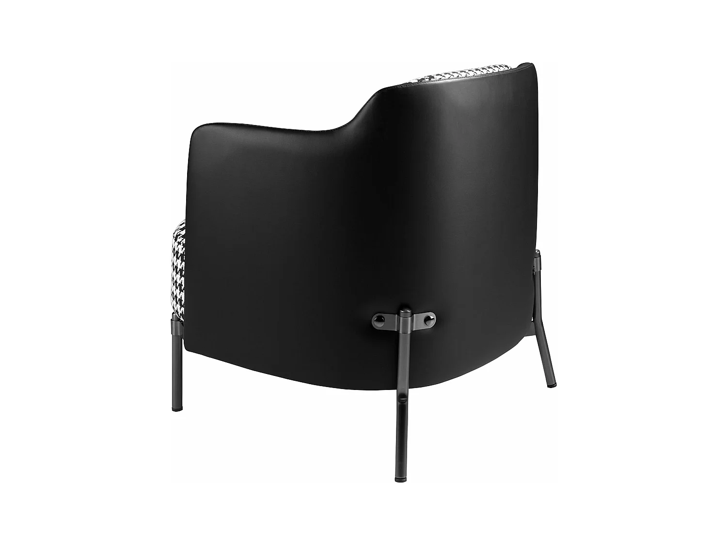 Fauteuil van zwart en wit stof en zwart kunstleer