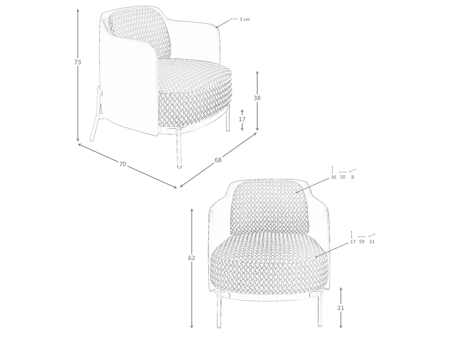 Fauteuil en tissu noir et blanc et similicuir noir 5139 ANGEL CERDA