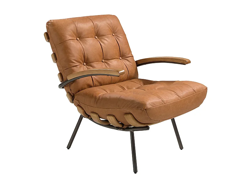 Sillón piel marrón y fresno