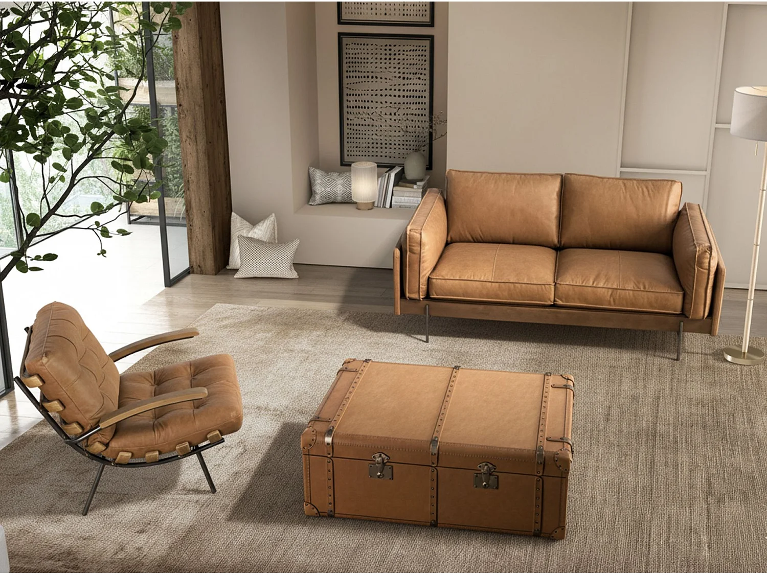 Fauteuil en cuir marron et frêne 5153 ANGEL CERDA