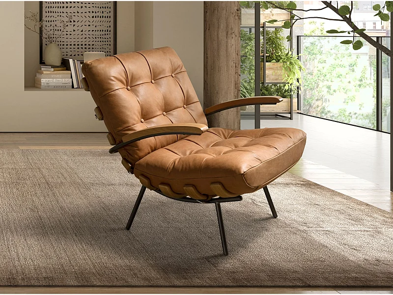 Sessel aus braunem Leder und Esche 5153 ANGEL CERDA