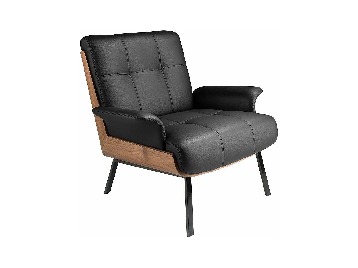 Fauteuil en similicuir noir et noyer