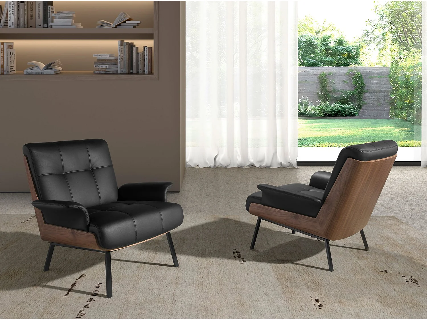 Fauteuil en similicuir noir et noyer 5140 ANGEL CERDA