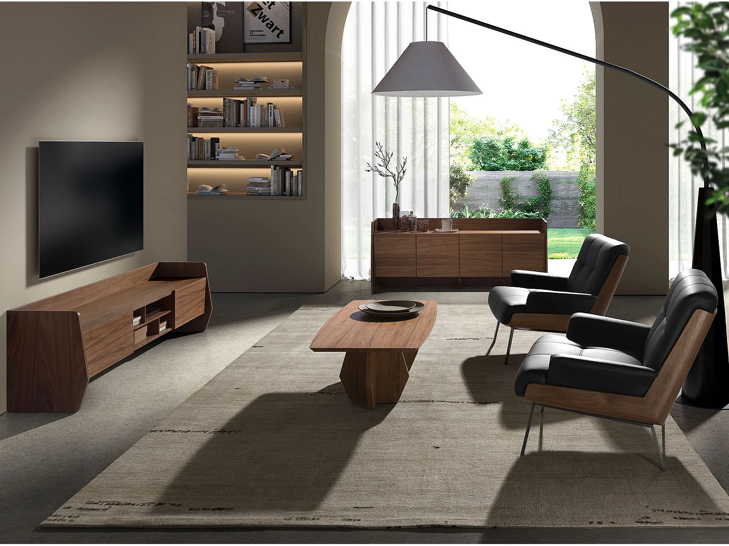 Fauteuil en similicuir noir et noyer 5140 ANGEL CERDA