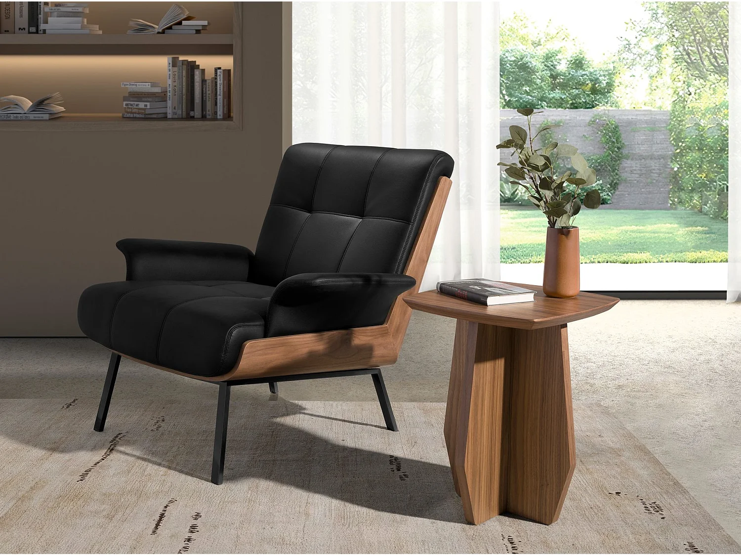 Fauteuil en similicuir noir et noyer 5140 ANGEL CERDA
