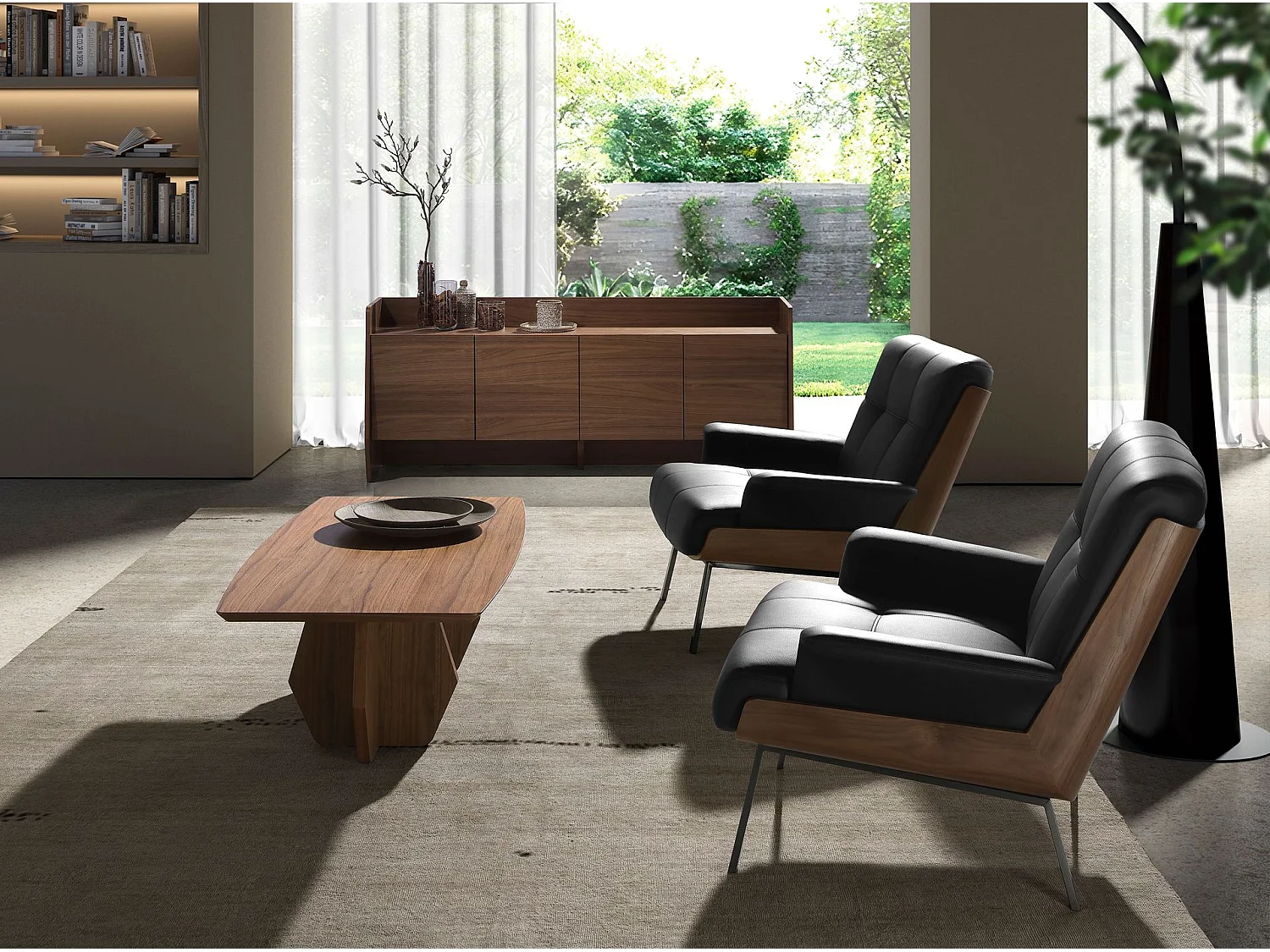 Fauteuil en similicuir noir et noyer 5140 ANGEL CERDA