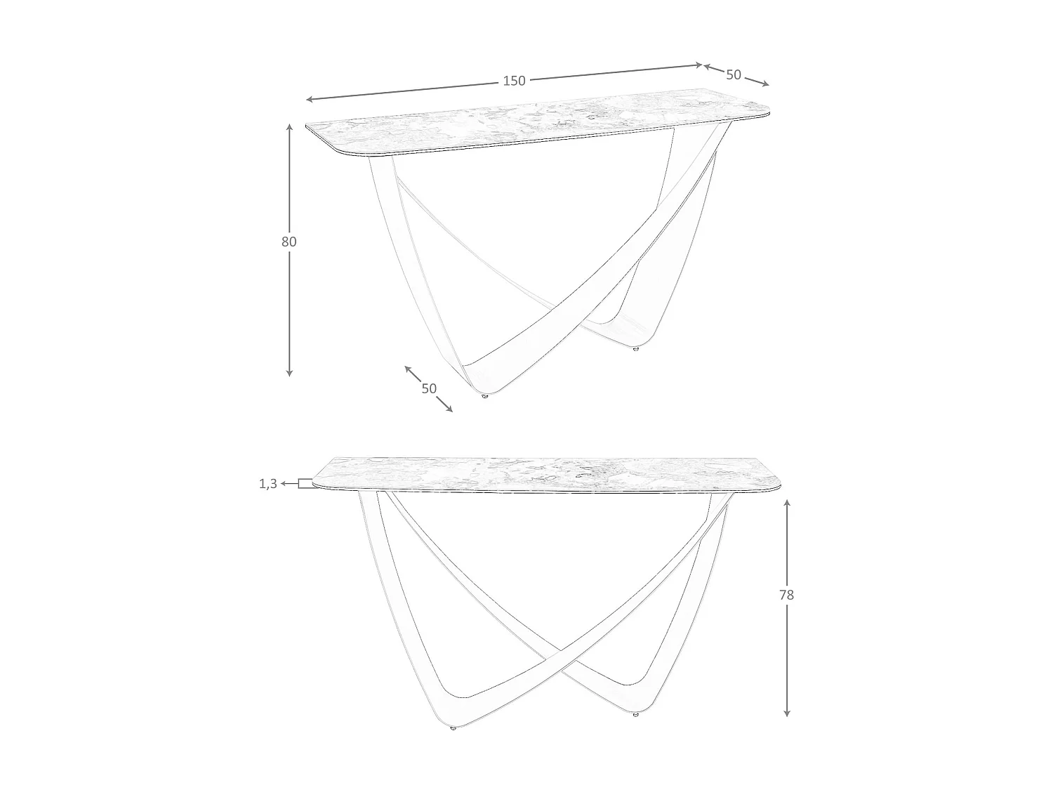 Rechteckiger Konsolentisch aus Porzellanmarmor und taupefarbenem Metallstahl