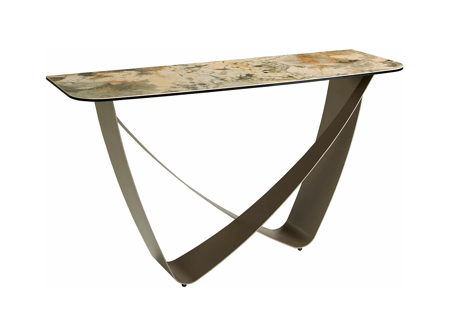Table console rectangulaire en marbre porcelaine et acier métallique taupe