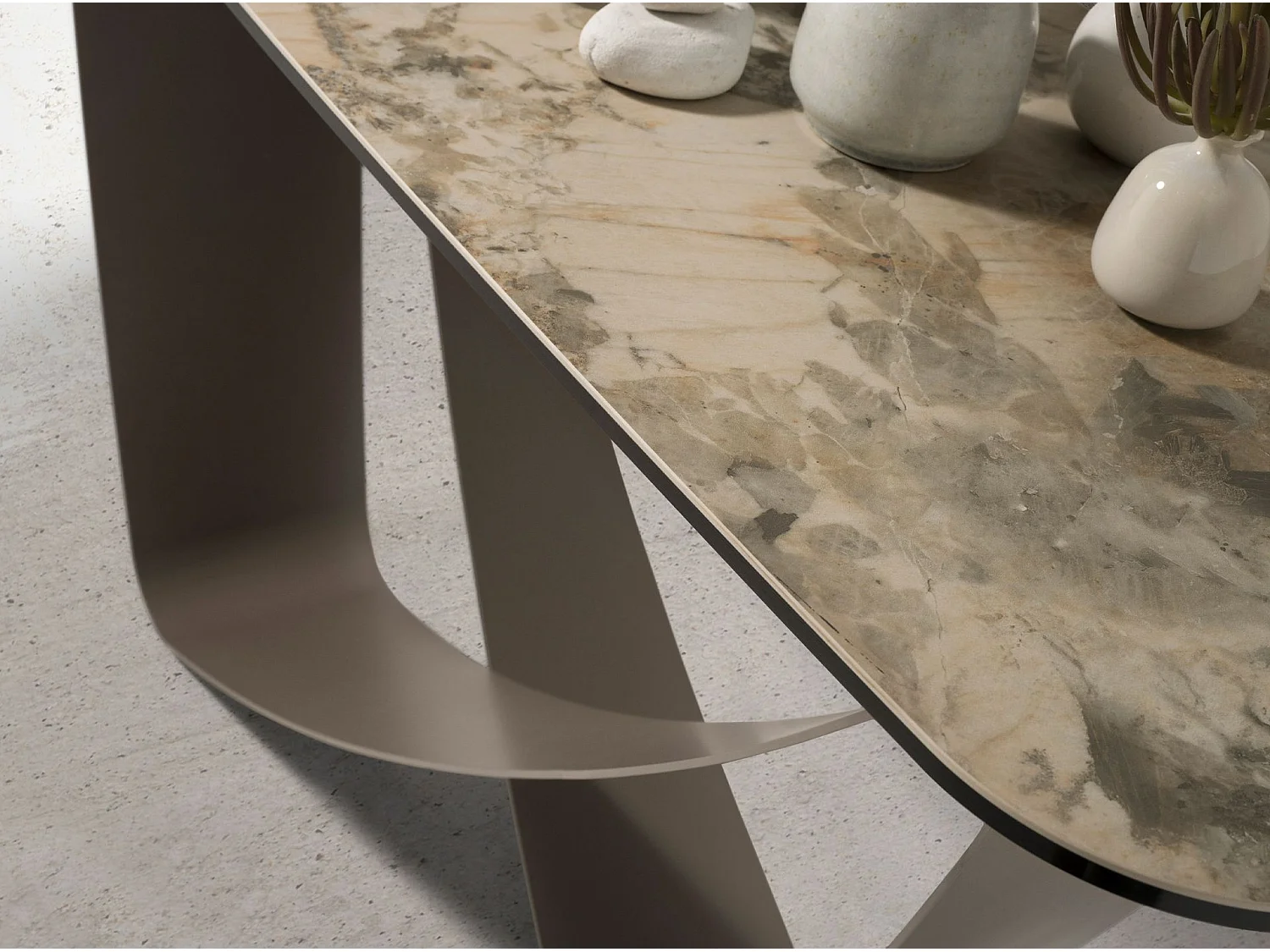 Table console rectangulaire en marbre porcelaine et acier métallique taupe 3269 ANGEL CERDA