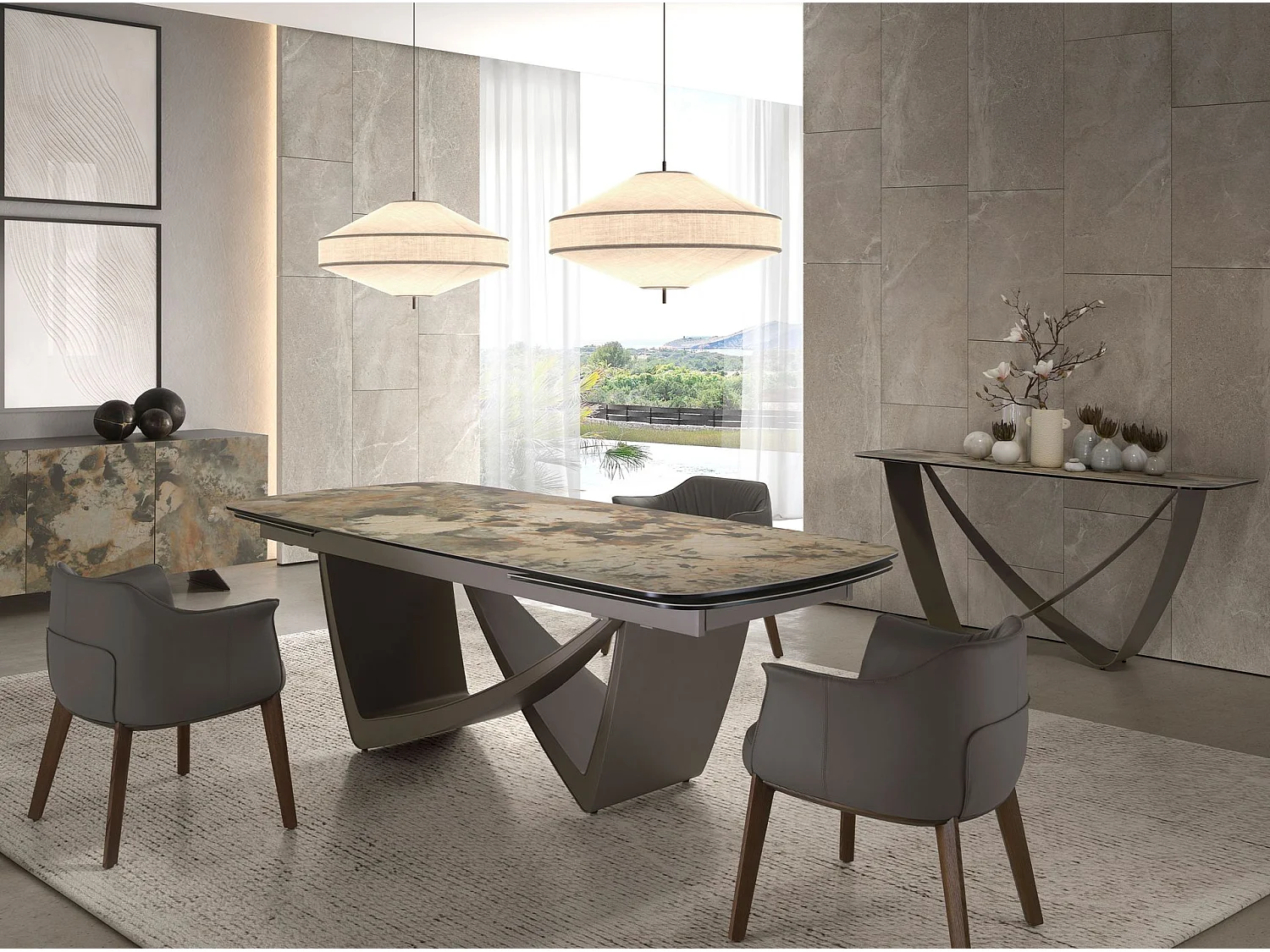 Table console rectangulaire en marbre porcelaine et acier métallique taupe 3269 ANGEL CERDA