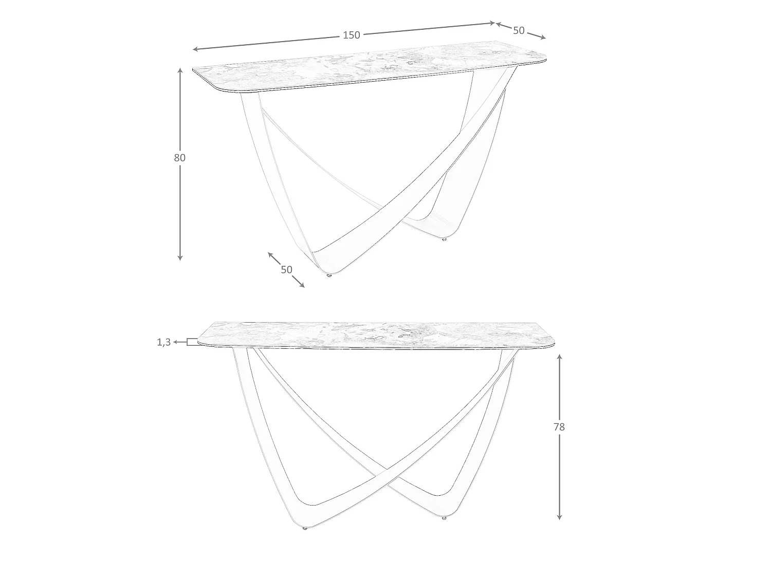 Table console rectangulaire en marbre porcelaine et acier métallique taupe 3269 ANGEL CERDA