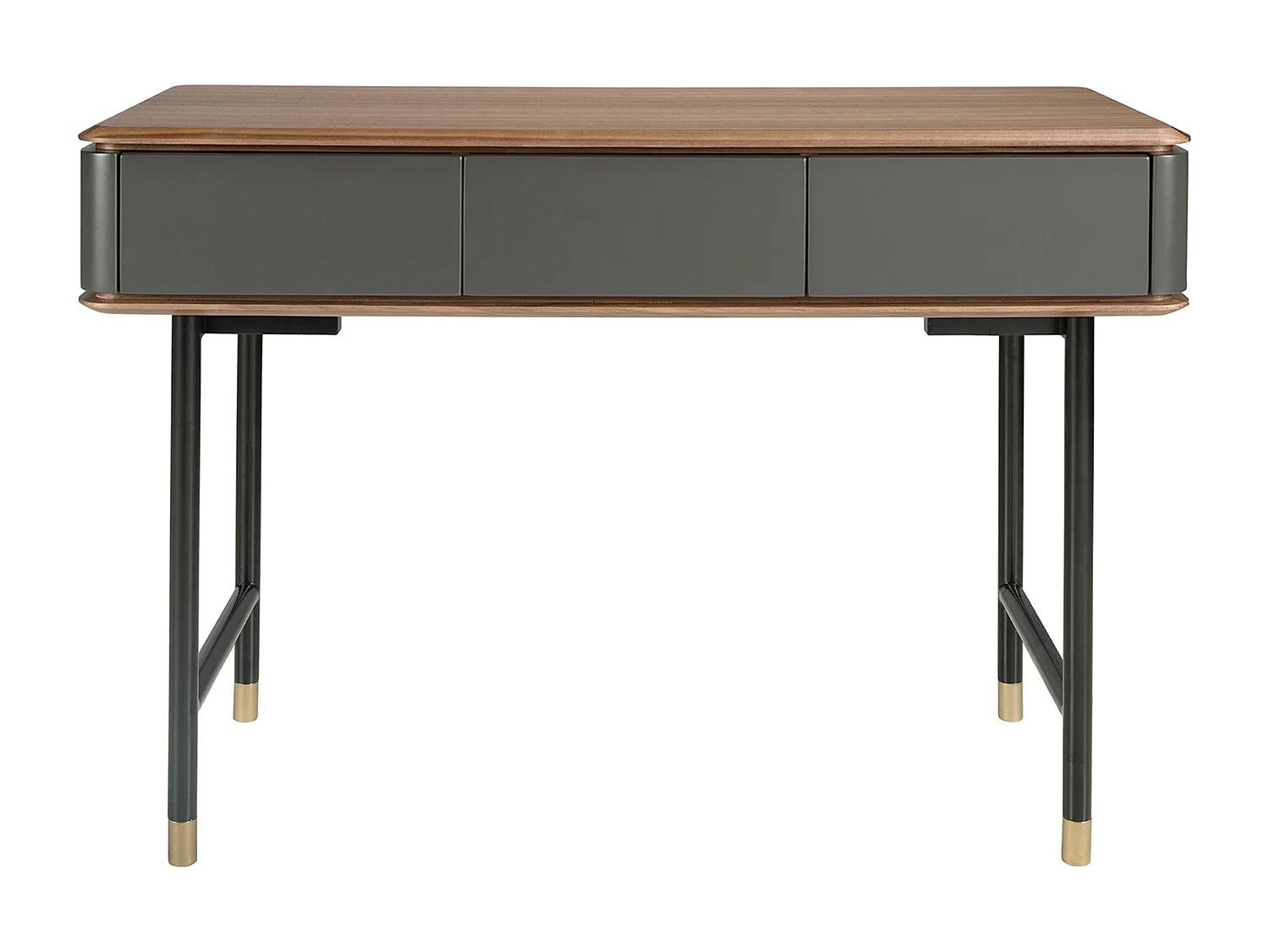 Rechteckige Konsole Nussbaum, mattes dunkelgraues Holz und schwarzer Stahl