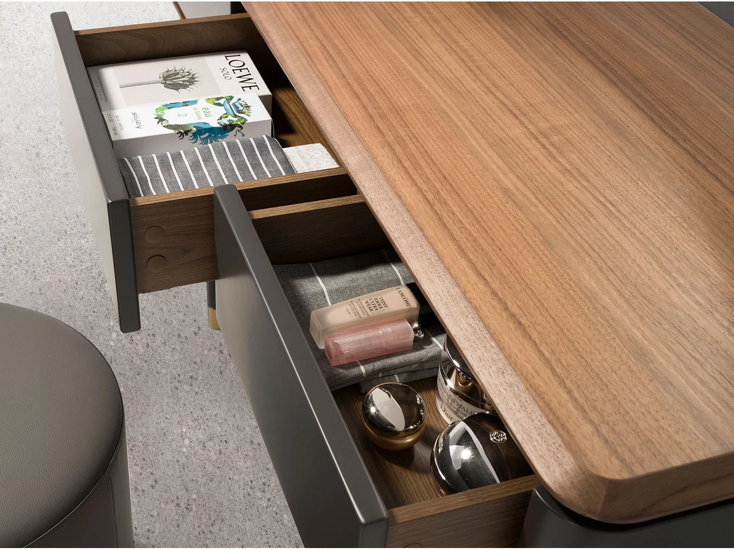 Console rectangulaire en noyer, bois gris foncé mat et acier noir 7171 ANGEL CERDA