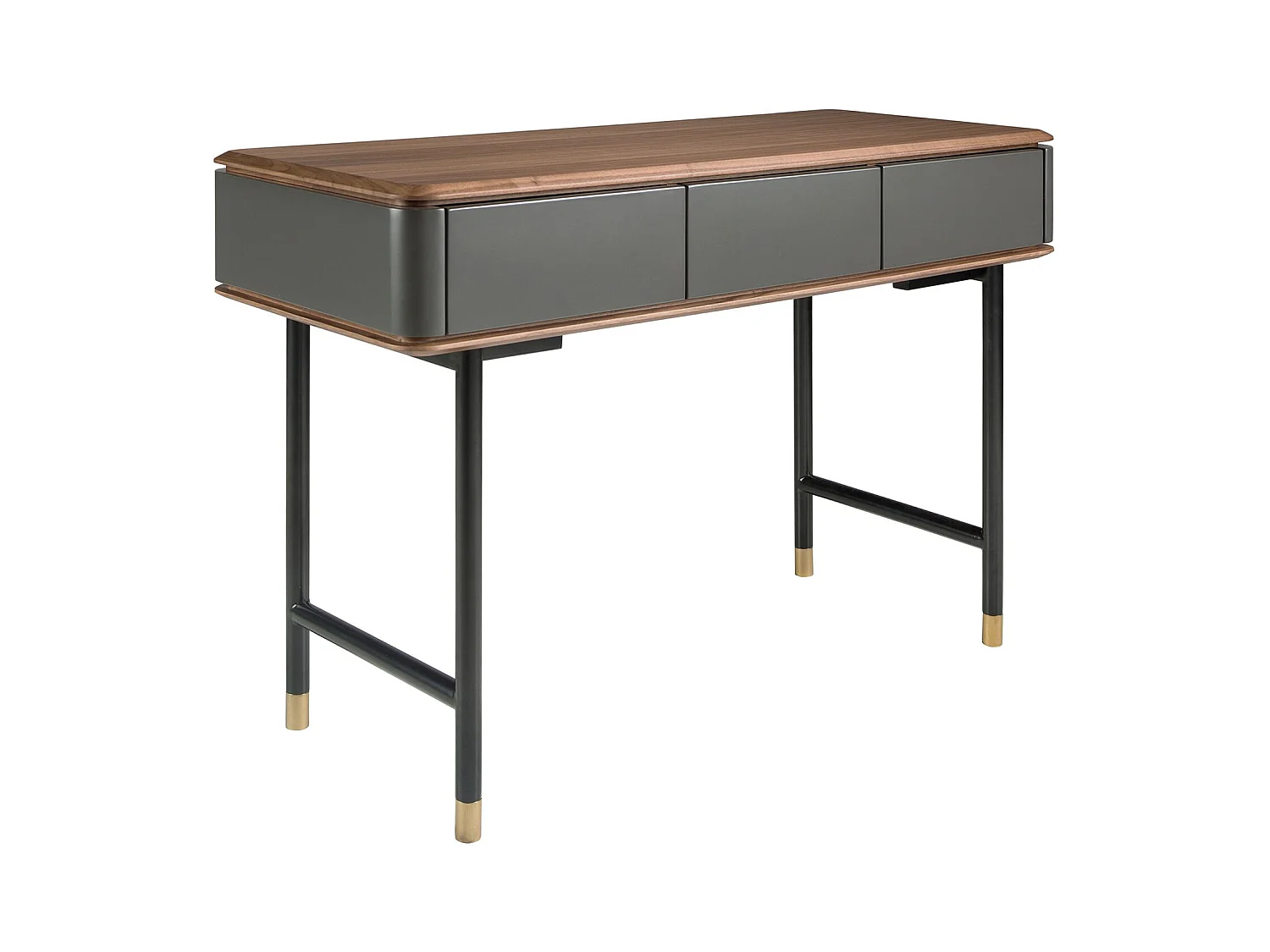 Rechthoekige console walnoot, mat donkergrijs hout en zwart staal